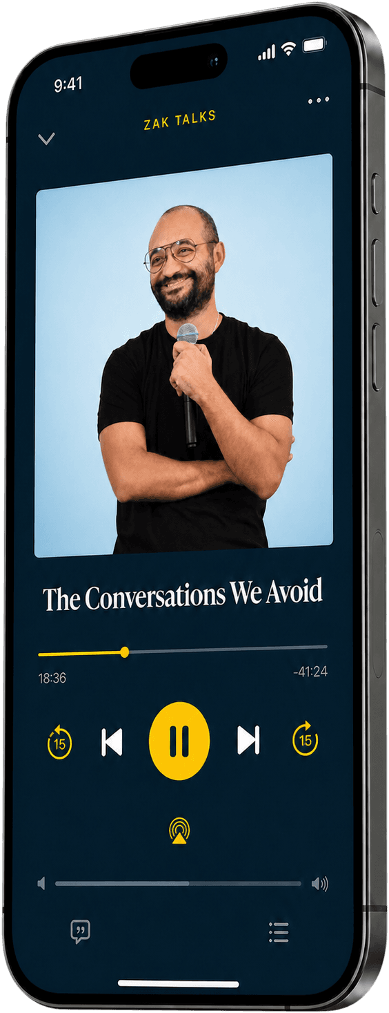 Phone playing The Conversations We Avoid on ZakTalks